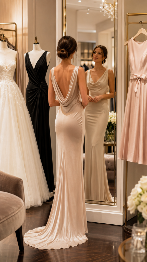 Elegancka przymierzalnia z satynową suknią